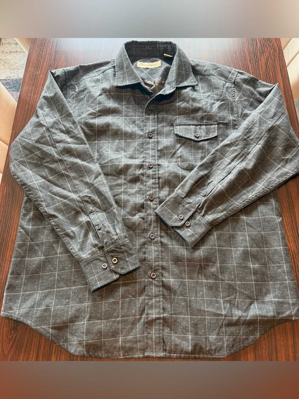 Tommy Bahama Mens Lined Flannel Shirt Jacket Windowpane Plaid Overshirt Gray XL